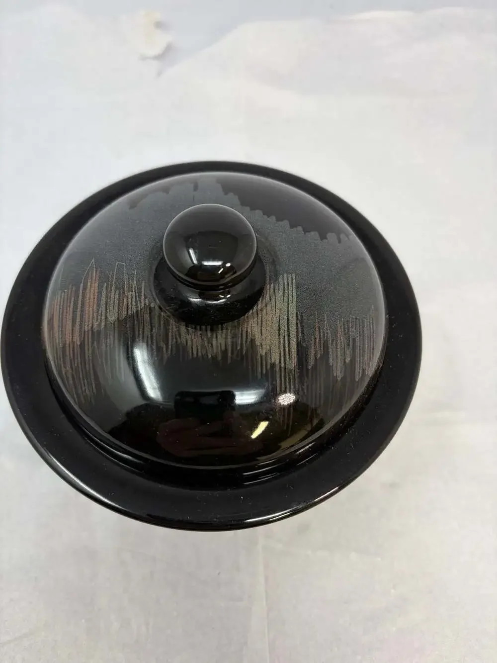 Vintage Arabia Finland Aurora Borealis Black Ceramic Lidded Sugar/serving Bowl